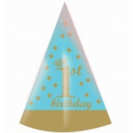 Καπελάκια "1st Birthday"μπλε & χρυσό (8 τεμ)