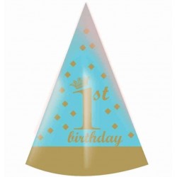 Καπελάκια "1st Birthday"μπλε & χρυσό (8 τεμ)