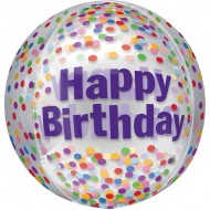 Μπαλόνι ORBZ Διάφανο Γενεθλίων Happy Birthday Κομφετί 