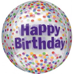 Μπαλόνι ORBZ Διάφανο Γενεθλίων Happy Birthday Κομφετί 