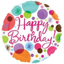Μπαλόνι Foil Για Γενέθλια Πουά 'Happy Birthday'