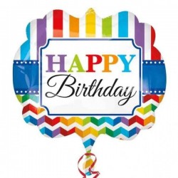 Μπαλόνι Foil Για Γενέθλια Happy Birthday Με Ρίγες