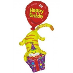 Μπαλόνι Foil Για Γενέθλια Γάτος Με Δώρο Happy Birthday