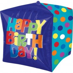 Μπαλόνι Foil Γενεθλίων Τρισδιάστατος Κύβος 'Happy Birthday''