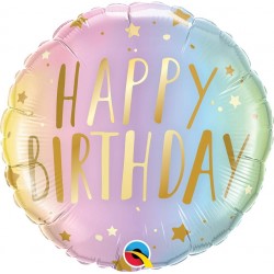 Μπαλόνι Foil Γενεθλίων Happy Birthday Παστέλ ombre Με Αστέρια