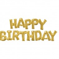 Μπαλόνι Foil Γενεθλίων ''Happy Birthday'' Χρυσό ενωμένη φράση (2 τεμ)'