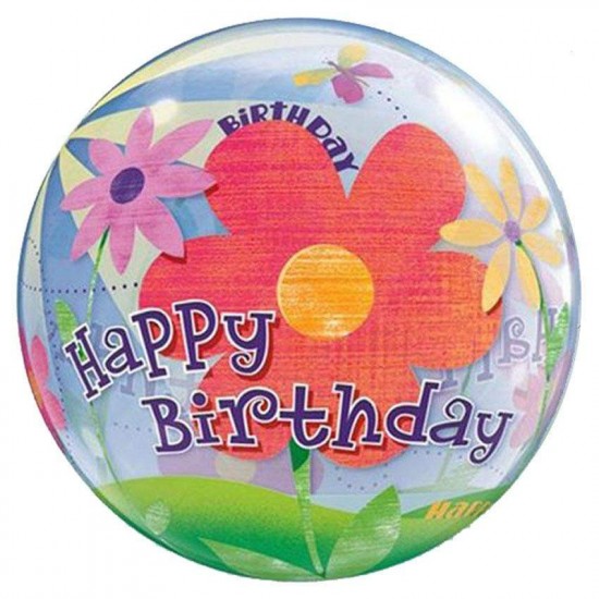 Μπαλόνι Bubble Happy Birthday Με Λουλούδια Μπαλόνι Bubble Happy Birthday Με Λουλούδια