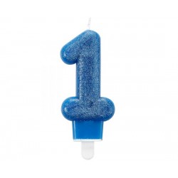 Κερί Μπλε Νούμερο "1" με γκλίτερ 7.6 εκ  Blue - Light Blue