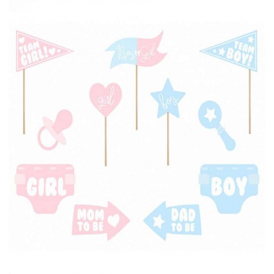 Στικάκια PhotoBooth gender reveal party (11 τμχ) Στικάκια PhotoBooth gender reveal party (11 τμχ)