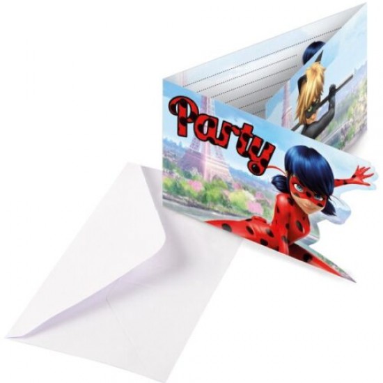 Προσκλήσεις πάρτι Miraculous Ladybug (8 τεμ) Προσκλήσεις πάρτι Miraculous Ladybug (8 τεμ)