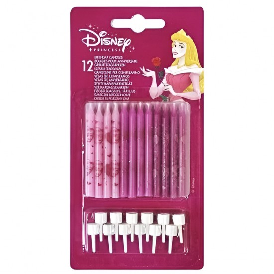 Ροζ Κεράκια τούρτας – Πριγκίπισσες Disney (12 τεμ)