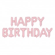 Μπαλόνια Foil Γενεθλίων “Happy Birthday” Ροζ Ματ (13 τεμ)