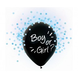 Μπαλόνια Λάτεξ 13" Μαύρα Boy or Girl Με Γαλάζιο Κομφετί (4 τεμ)