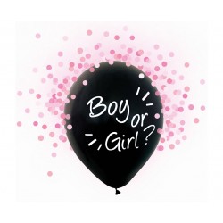 Μπαλόνια Λάτεξ 13" Μαύρα Boy or Girl Με Ροζ Κομφετί (4 τεμ)
