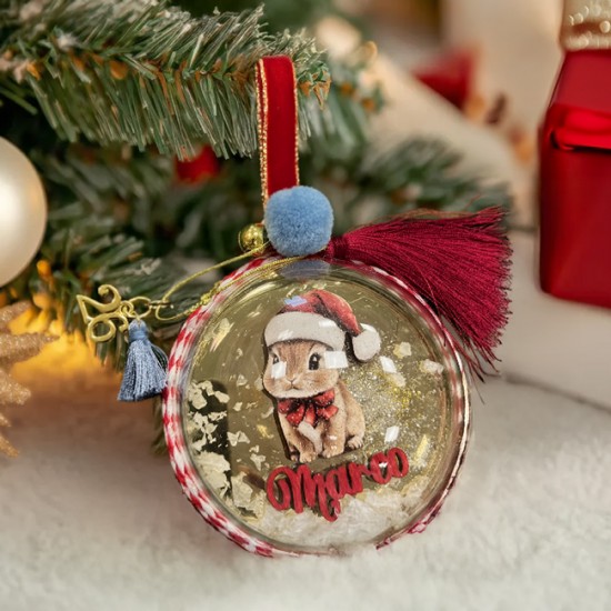 Χριστουγεννιάτικο Στολίδι Στρογγυλό 3D – Κουνελάκι Με Όνομα