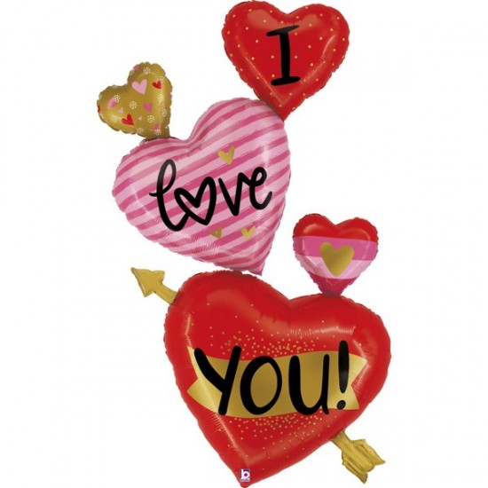 Μπαλόνι Foil Καρδιές Love You Με Βέλος / 163cm Μπαλόνι Foil Καρδιές Love You Με Βέλος / 163cm