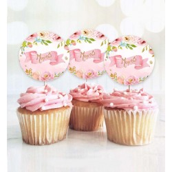 Topper Cupcake Φλοράλ (6 τεμ)