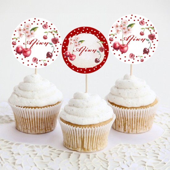 Topper Cupcake Κεράσι (6 τεμ) Topper Cupcake Κεράσι (6 τεμ)