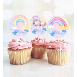 Topper Cupcake Ουράνιο Τόξο Μονόκερος  (6 τεμ)