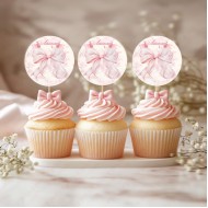 Topper Cupcake – Ροζ Φιόγκος (6 τεμ)