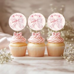 Topper Cupcake – Ροζ Φιόγκος (6 τεμ)