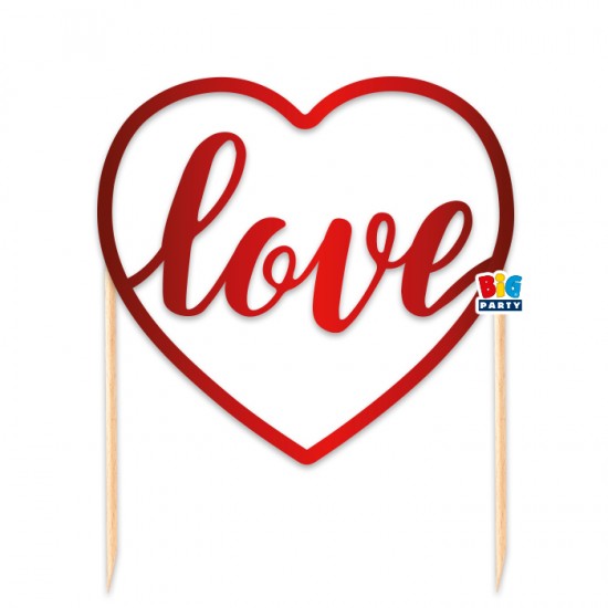 Topper Τούρτας κόκκινο – Love (16 x 20 cm)