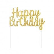 Topper τούρτας Happy Birthday Χρυσό με Glitter