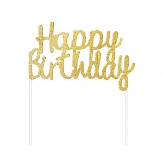 Topper τούρτας Happy Birthday Χρυσό με Glitter Topper τούρτας Happy Birthday Χρυσό με Glitter