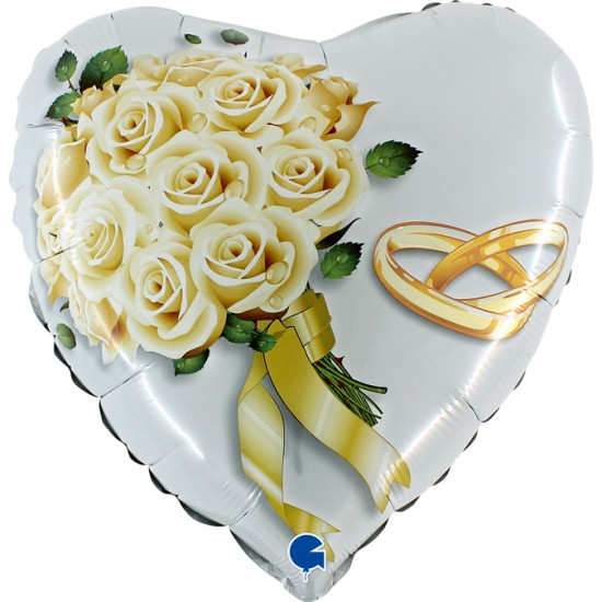 Μπαλόνι Foil 18" Καρδιά με Λευκά Τριαντάφυλλα & Βέρες Μπαλόνι Foil 18" Καρδιά με Λευκά Τριαντάφυλλα & Βέρες