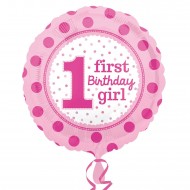Μπαλόνι Foil 18" 1st Birthday Girl Ροζ Πουά