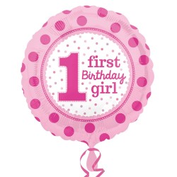 Μπαλόνι Foil 18" 1st Birthday Girl Ροζ Πουά
