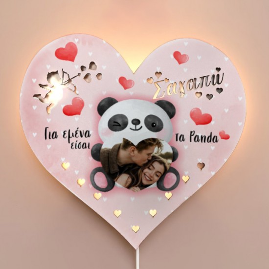 Ξύλινο Φωτιστικό Καρδιά – Είσαι τα Panda Ξύλινο Φωτιστικό Καρδιά – Είσαι τα Panda