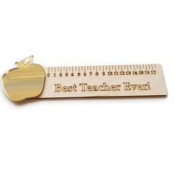Ξύλινος Χάρακας με χρυσό Μήλο “Best Teacher”