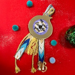 Χριστουγεννιάτικο Γούρι Με Ευχές – “Χρυσό Plexi Ρόδι Με 3D Ξύλινο Ματάκι”