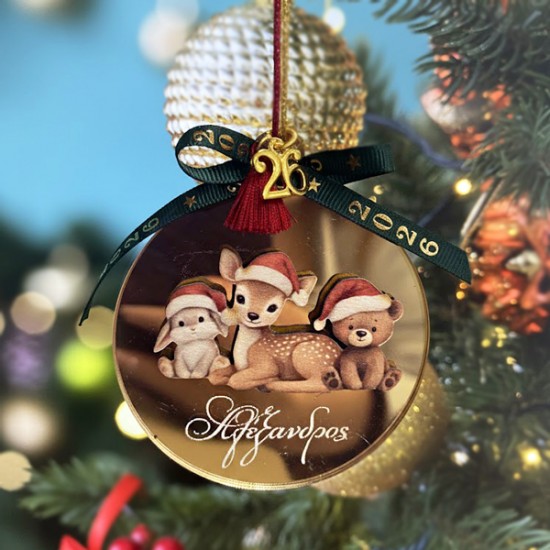 Χριστουγεννιάτικο Στολίδι Χρυσό Plexi – “3D Ξύλινα Ζωάκια”